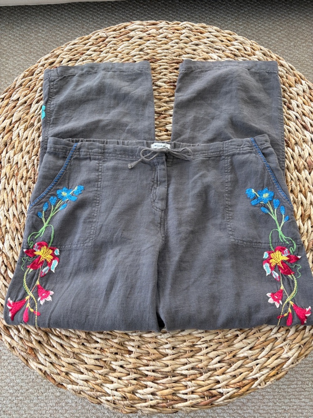 Johnny Was Embroidered Linen Wide Leg Pant - Picture 3 of 10